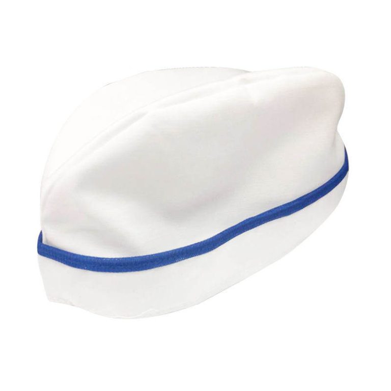 کلاه آشپزی مدل قایقی سفید با نوار آبی